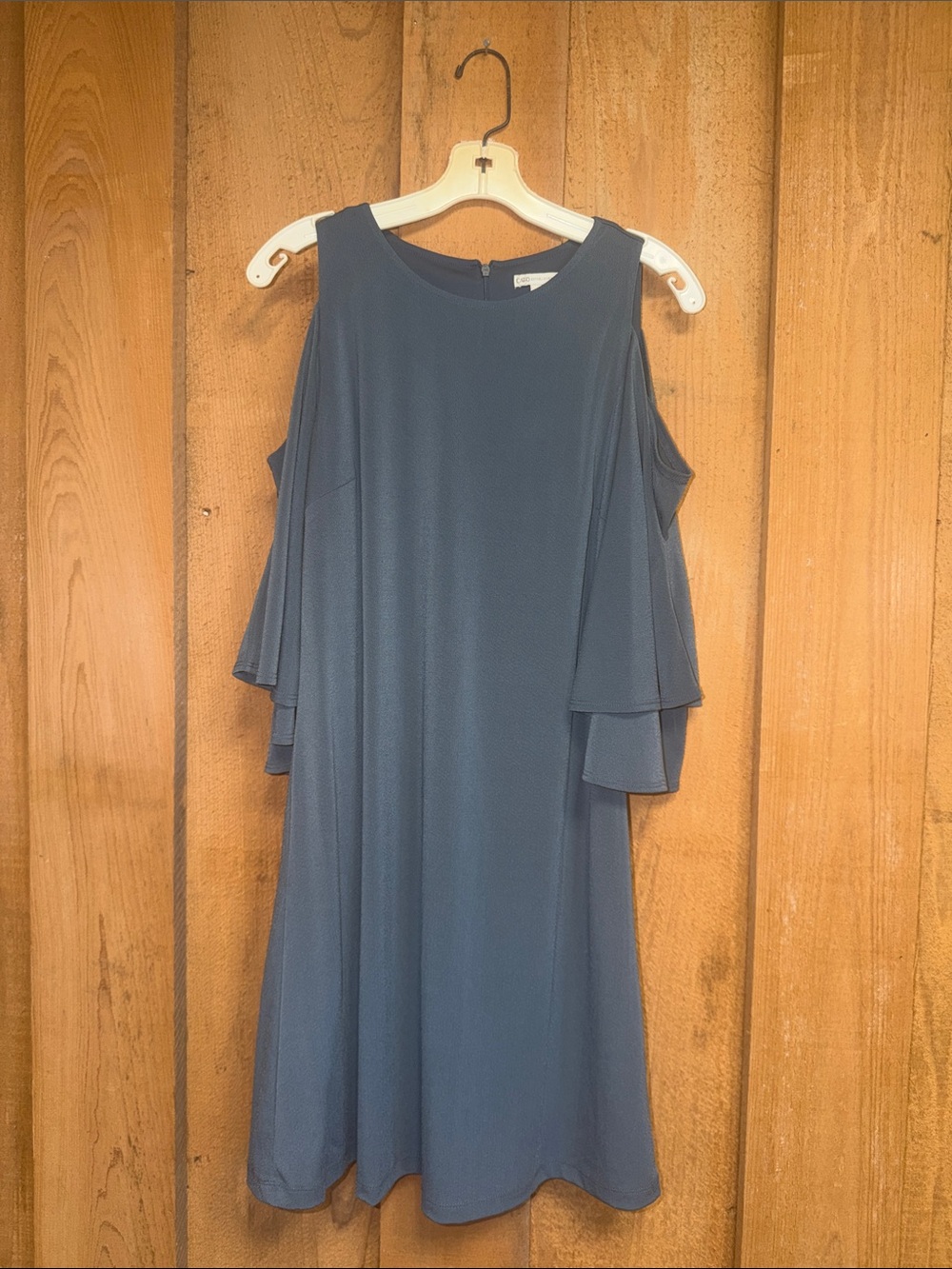 Cato Dusty Blue Peek a Boo Shoulder Dress